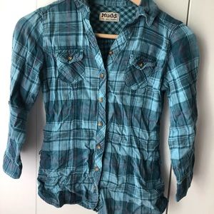 JUNIORS BLUE CHECKERED BUTTON UP